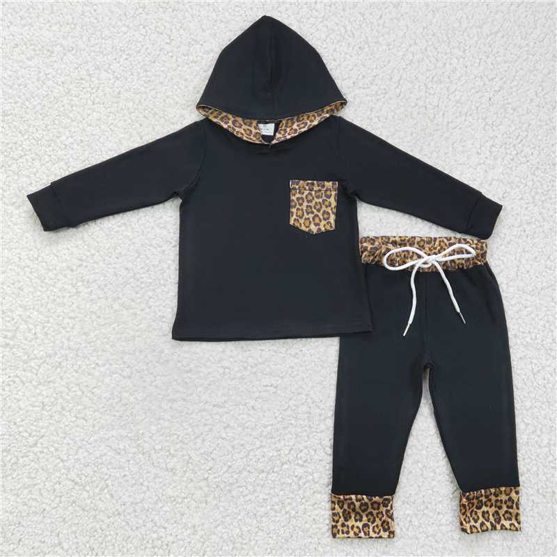 SALES  NEW  BBlack leopard hoodie set