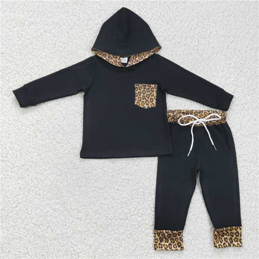 SALES  NEW  BBlack leopard hoodie set