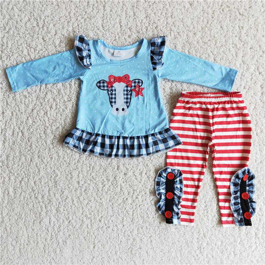 SALES  NEW Baby Girls Cow Print Long Sleeve Stripe Pants Set Cute Outfit for Infants