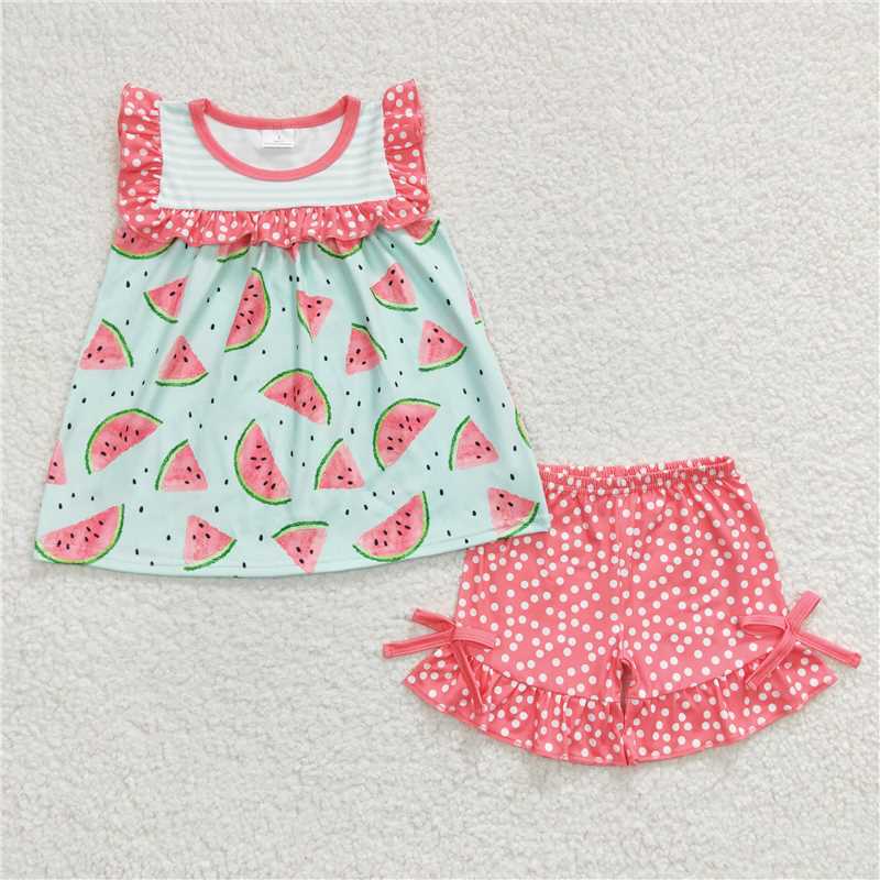 SALES  NEW Pink watermelon dots ruffles Shorts sets