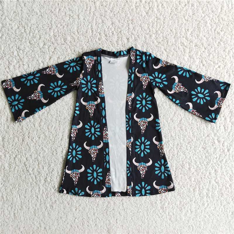RTS NO MOQ GT0042 Girls' long-sleeved cardigan with ghost flower and bat pattern
