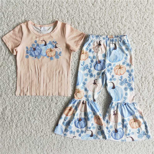 SALES NEW Baby Girls Pumpkin Colored Tassel Top And Flared Pants Set Cute Fall Outfit for Infants
