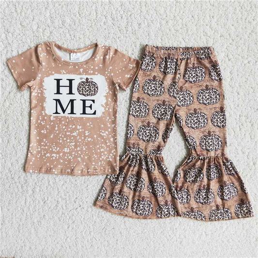 SALES NEW Baby Girl Letter-Print Long Sleeve Top And Pumpkin Flare Pants Outfit Set for Fall