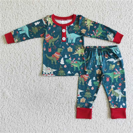 SALES  NEW  BBoys Christmas dinosaur pajamas sets