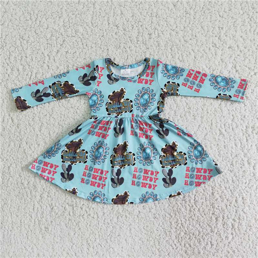 SALES  NEW Baby Girls Cactus Howdy Blue Dress Cute Baby Girl Dress Children's Clothing