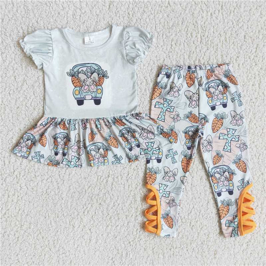 SALES NEW Easter Cross Carrot Legging Sets for Kids Girls Print Elastic Waist Pants