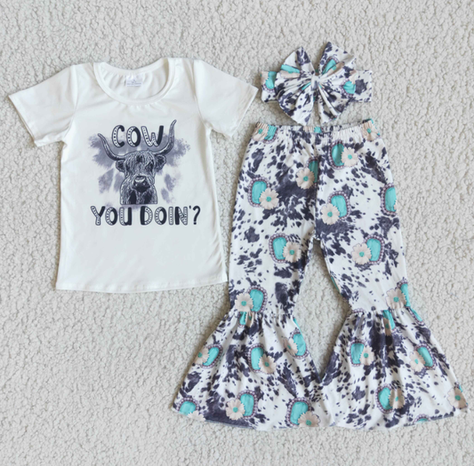 SALES NEW Girls Grey Cow Ftie Dye Bell Sets - Assorted Colors Girls Outfits Kids' Spring Clothing