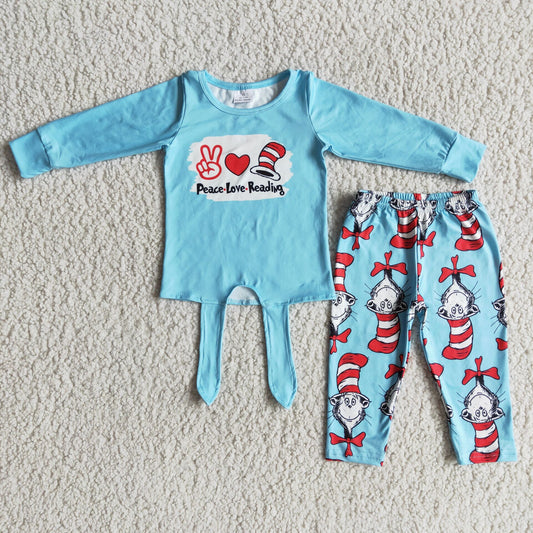SALES  NEW Baby Peace Love Reading print Legging Tie Top Outfit Sets Comfortable Baby Clothing