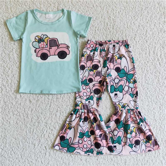 SALES NEW Baby Girls Easter Tractor Egg Bell Pants Set Cute Farm Outfit Toddler Clothing Set