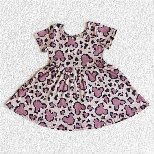 SALES NEW Baby Girls Brown Leopard Print Short Sleeve Knee-Length Dress Cute Feminine Fashionable Outfit for Little Ones