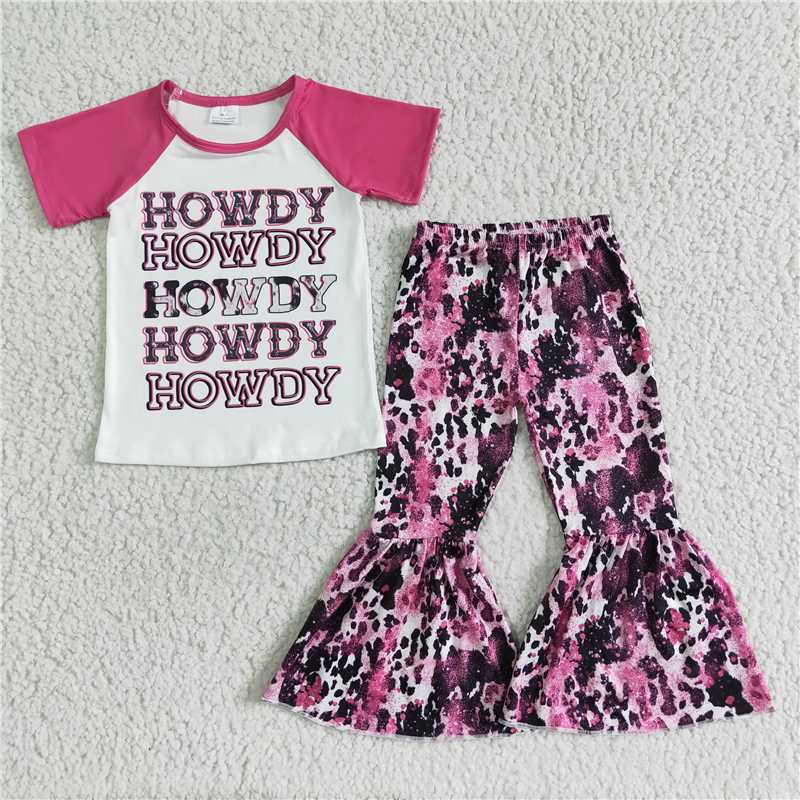 SALES NEW Baby Girls Western Short Sleeve Cow Print Bell Pants Clothing Sets Cute Outfit Set Baby Girl's Clothing