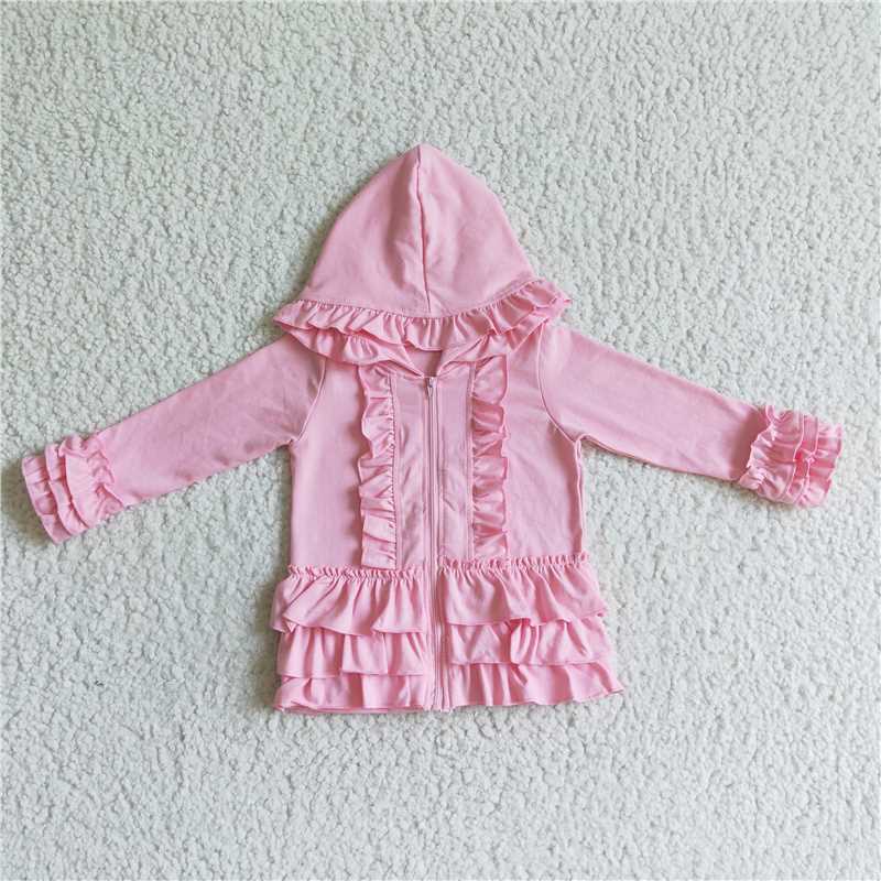 RTS NO MOQ Sibling Baby Girls Zip Ruffle Jackets Cardigans Top