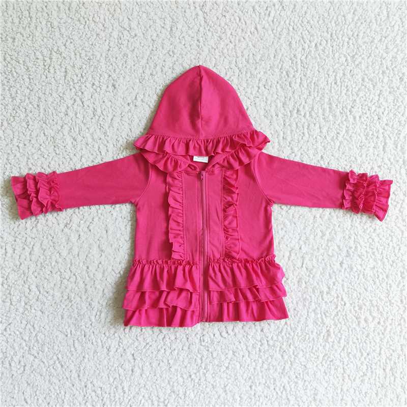 RTS NO MOQ Sibling Baby Girls Zip Ruffle Jackets Cardigans Top