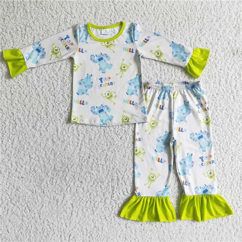 SALES  NEW Baby Girls Blue Monster Pajamas Legging Sets Comfortable Sleepwear for Infants Soft Polyester Outfit