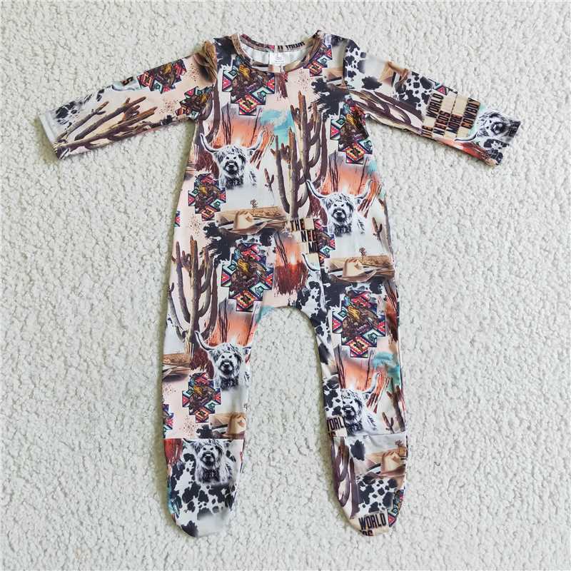 SALES  NEW  Baby kids fall zip cow cactus footie rompers