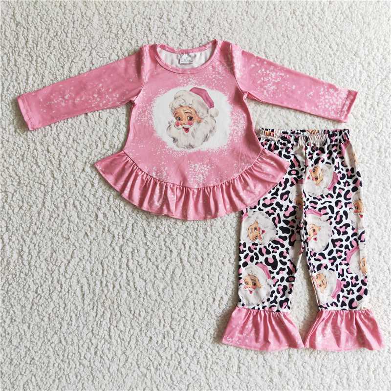 SALES  NEW   Baby Girls Christmas pink santa top pants clothes sets