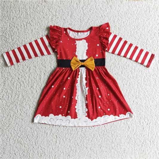 SALES  NEW Baby Girls Red Stripe Christmas Bow Dress Infant Outfit Holiday Party Dress for Girls 3-12M