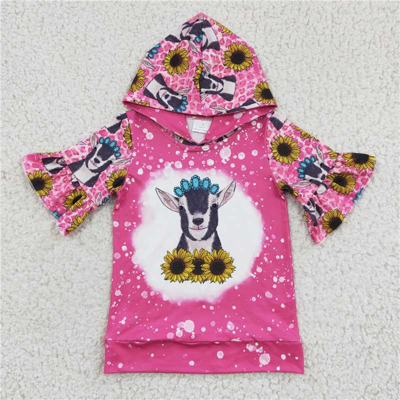 SALES NEW Baby Girls Hot Pink Cow Hoodie Short Sleeve Tops Cute Print Shirt for Infants