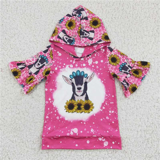 SALES NEW Baby Girls Hot Pink Cow Hoodie Short Sleeve Tops Cute Print Shirt for Infants