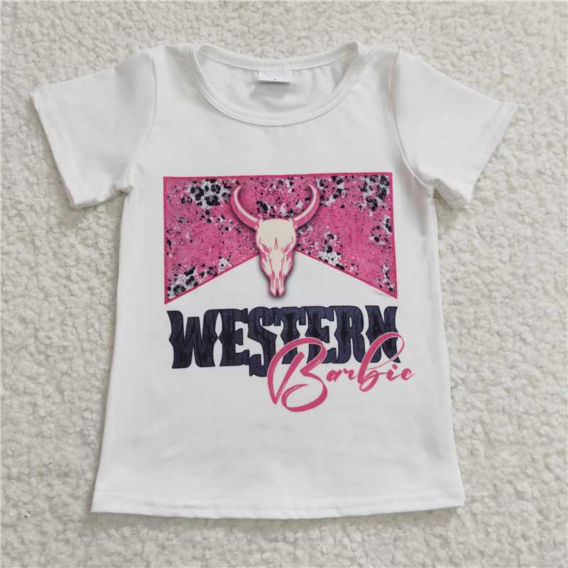 SALES NEW Baby Girls Cow Western Doll Short Sleeve Shirt Tops Cute Theme Cotton T-Shirt for Little Girls