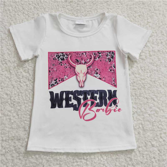 SALES NEW Baby Girls Cow Western Doll Short Sleeve Shirt Tops Cute Theme Cotton T-Shirt for Little Girls