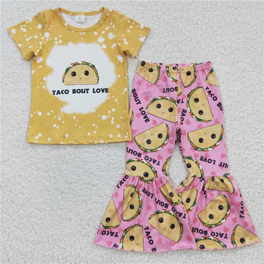 SALES NEW Baby Girls Yellow Short Sleeve Burrito Clothes Set with Bell Pants Comfortable Soft Clothing for Infants