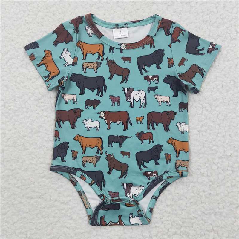 RTS NO MOQ Sibling Baby boy clothes farm cow short-sleeved rompers