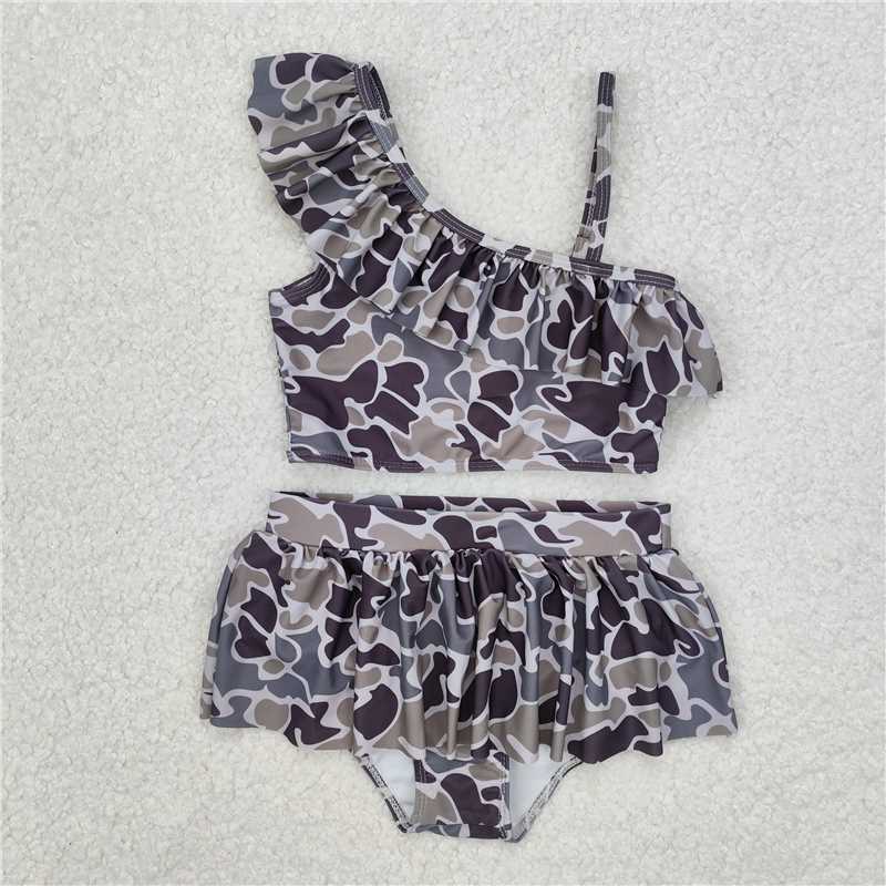 RTS NO MOQ baby girl clothes Camouflage Short Skirt Set & Swimsuit