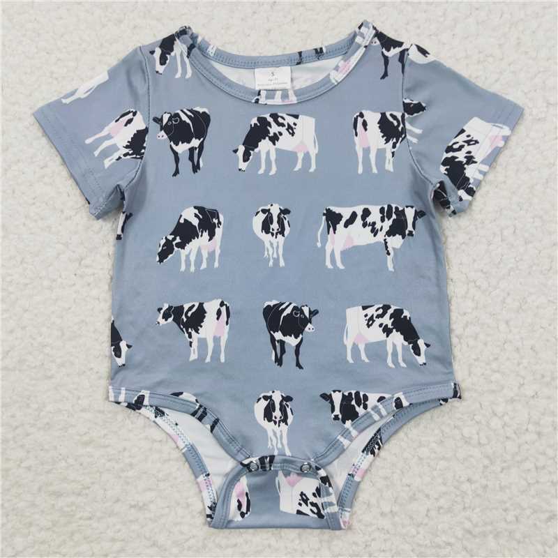RTS NO MOQ Sibling Baby boy clothes farm cow short-sleeved rompers