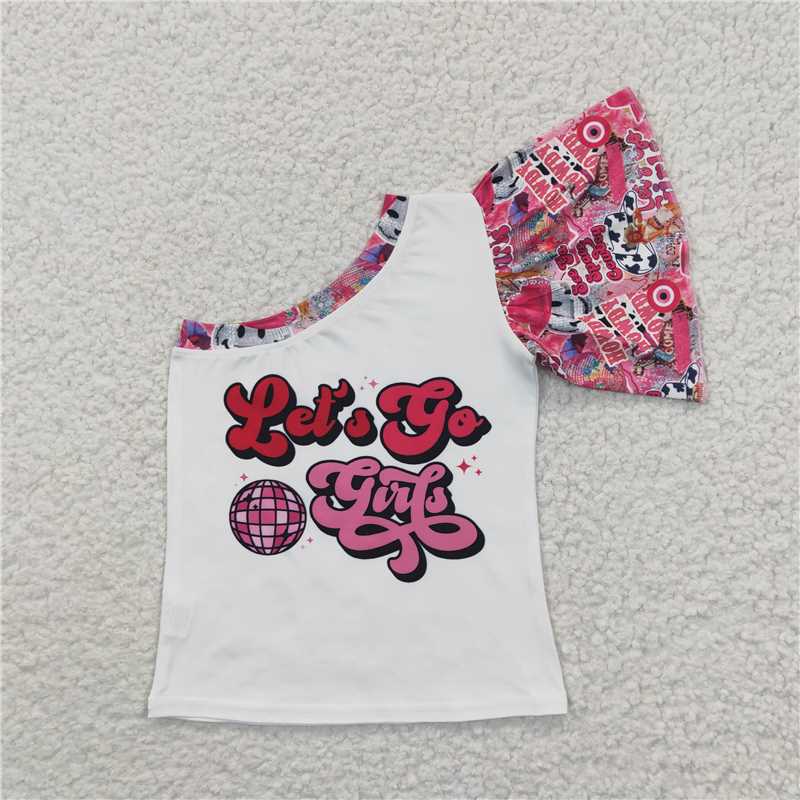 SALES NEW Baby Girls Western Theme One Shoulder Shirts Tops Let's Go Style Clothing for Infants