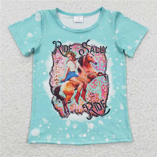 SALES NEW Baby Girls Western Riding Short Sleeve Tee Shirts Cute Casual Cotton Tops for Little Girls