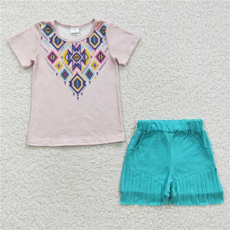 SALES  NEW Baby Girls Aztec Top Tassel Ruffle Shorts Sets
