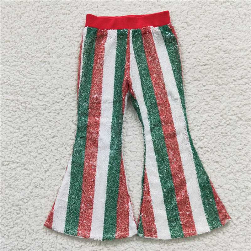 RTS NO MOQ P0277 P0199 Sequin Striped Elastic Flared Pants: Yellow Purple & Red Green