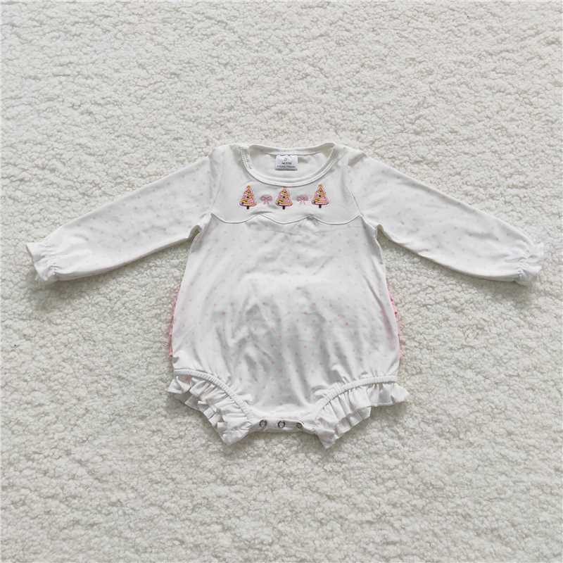 RTS NO MOQ Baby Girls Embroidery Christmas tree embroidery Christmas Tree Idea Long Sleeve Pants Set