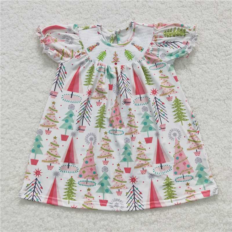RTS NO MOQ GLD0331 smocked embroidered gift Santa Claus red and green plaid long-sleeved dress