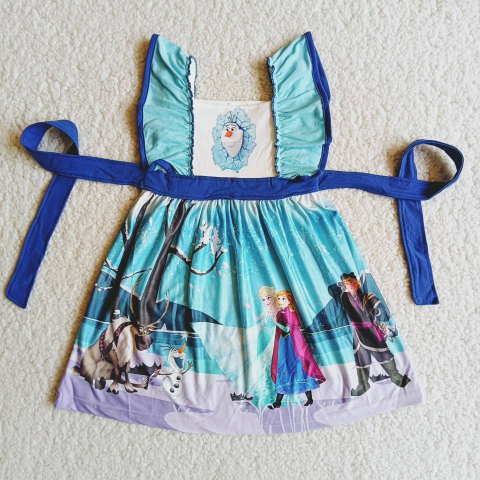 SALES  NEW Blue Print Soft Dress Casual Lovely A-Line Midi Dress Girls Fashion Comfortable Fit Dress