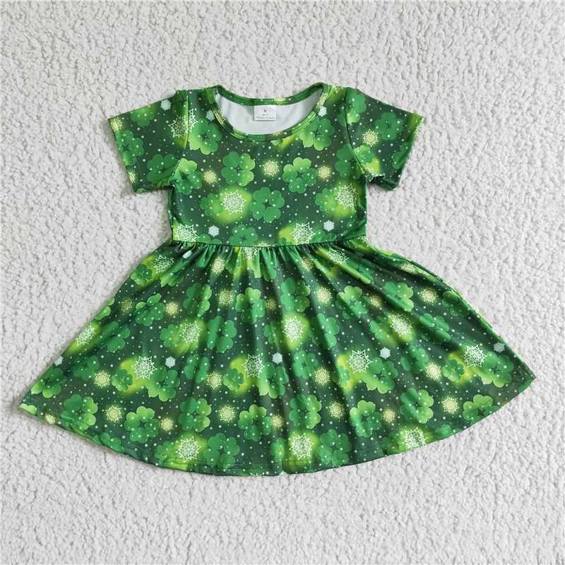 SALES  NEW Baby Girls Quatrefoil Twirl Knee-Length Short Sleeve Dresses Cute Frock for Little Girls