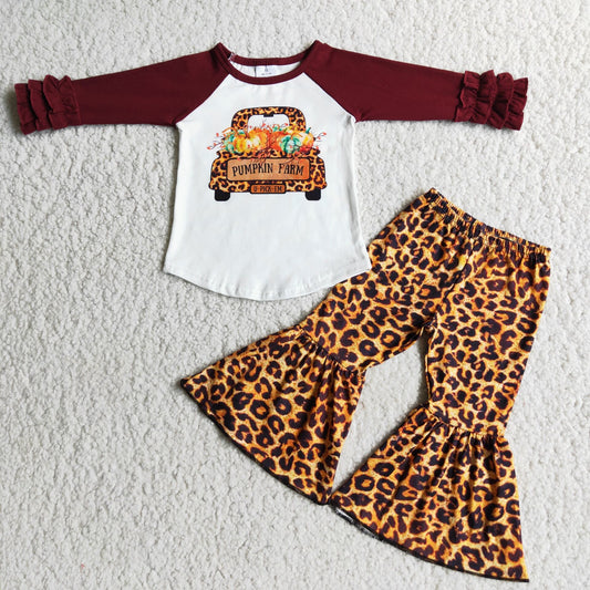 RTS NO MOQ（In Stock) 6 C8-37 Pumpkin Cart Lace Long Sleeve Leopard Print Pants