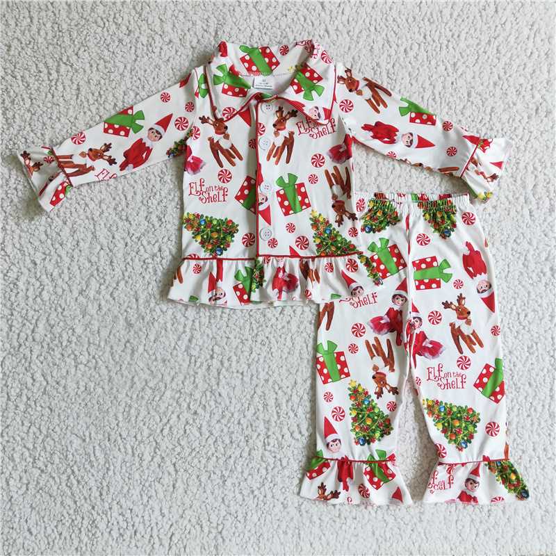 RTS NO MOQ GLP1866 GLP1843 6 C8-38 6 B4-39 Christmas Long Sleeve Long Pants Pajama Set: Button & Pullover