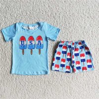 SALES NEW 4th of July Baby Girls Boys USA Sibling Popsicle Shorts Clothes Sets