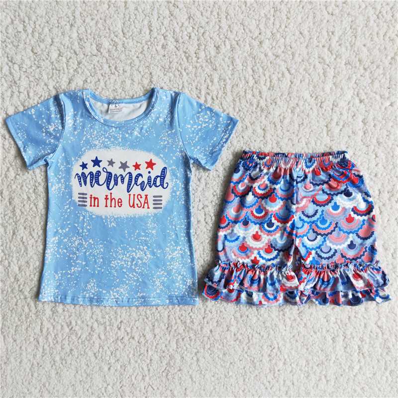 SALES  NEW 4th of July girls mermaid usa shorts sets