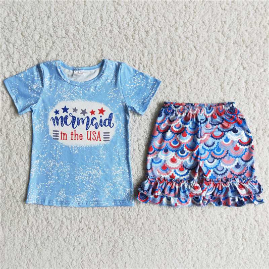 SALES  NEW 4th of July girls mermaid usa shorts sets