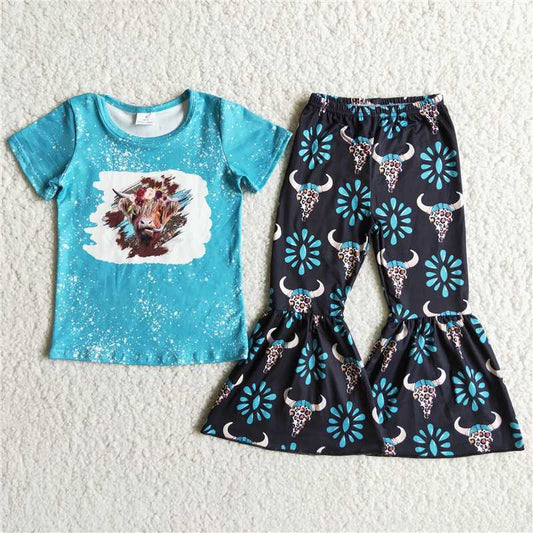 SALES NEW Baby Bleached Short Sleeve Bull Head Bell Pant Set Cute Casual Outfit for Infants Comfortable Soft Clothing Set
