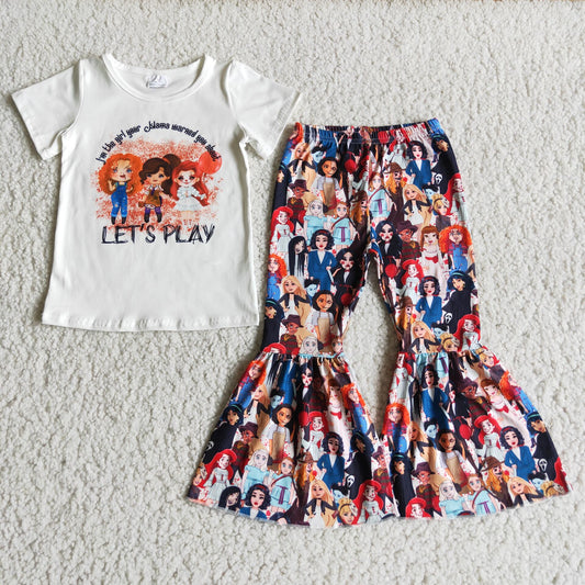 SALES NEW Baby Girls' Halloween White Short Sleeve Bell Bottoms Outfit Set for Infants