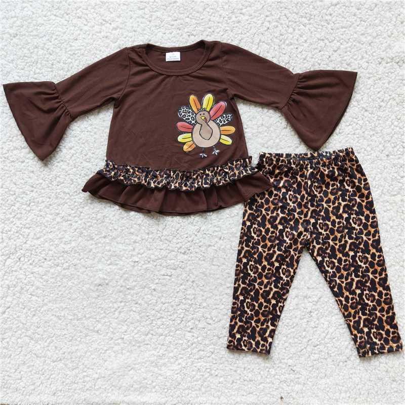 SALES  NEW Baby Turkey Vinyl Thanksgiving Leopard Print Outfit Set for Infants Cute Themed Clothing Ensemble