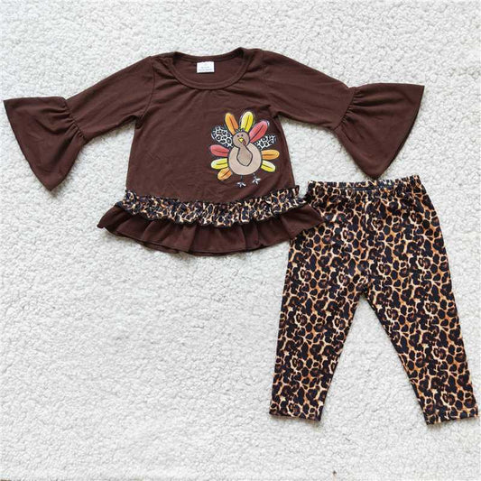 SALES  NEW Baby Turkey Vinyl Thanksgiving Leopard Print Outfit Set for Infants Cute Themed Clothing Ensemble