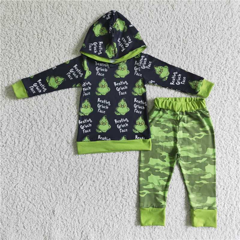 SALES  NEW  Kids Hooded Cartoon green black Christmas outfits sets