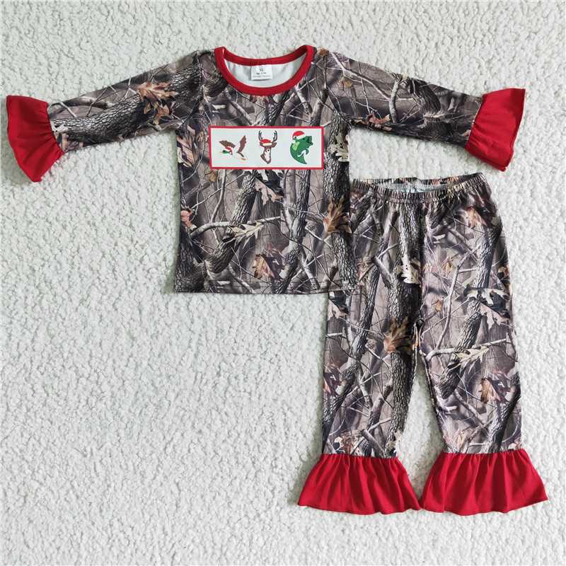 SALES  NEW Baby Girls Camouflage Hunting Ruffle Winter Pajamas Sleepwear Christmas Theme Soft Cotton Onesie with Hat