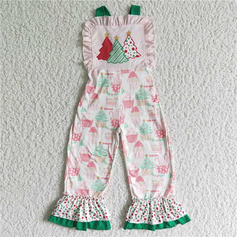RTS NO MOQ Sibling Baby girls clothes embroidery Christmas suspender jumpsuits