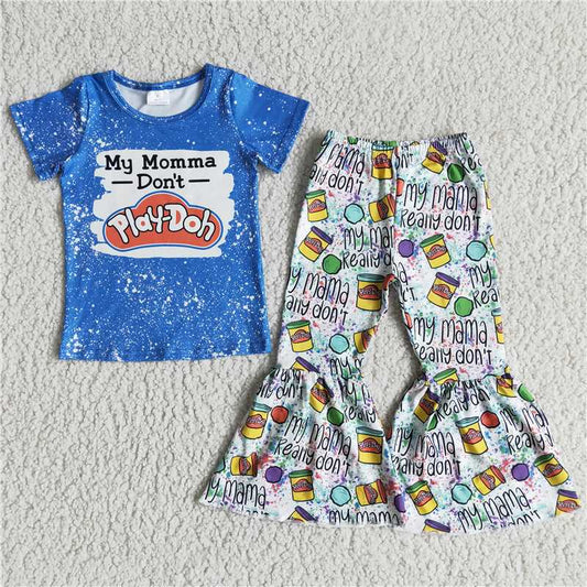 SALES NEW Baby Girls Blue Short Sleeve Bell Bottom Outfit Cute Infant Clothing Set for Little Ones